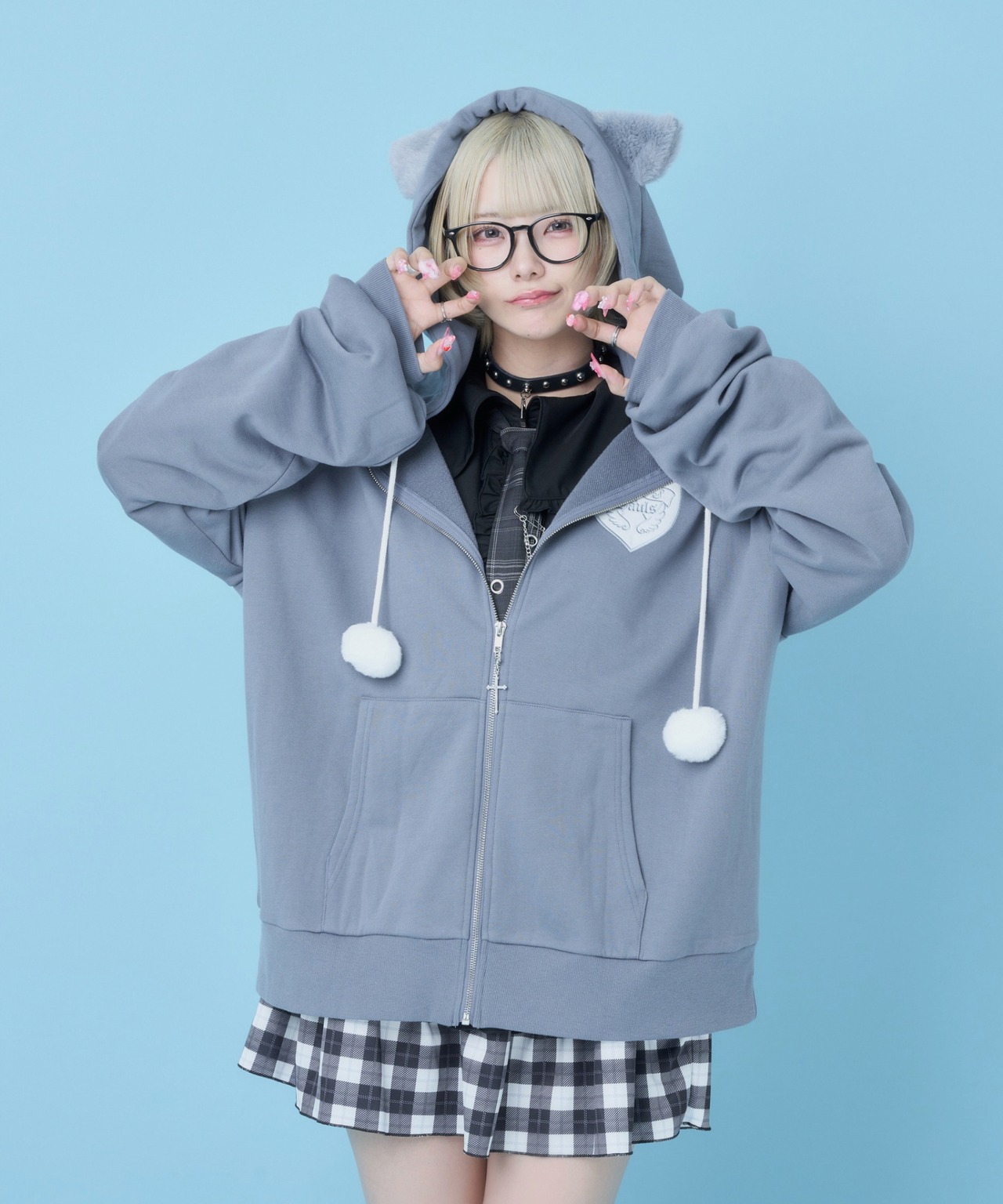 ねこになりたい♡ぽんぽんZIPパーカー(サックス)