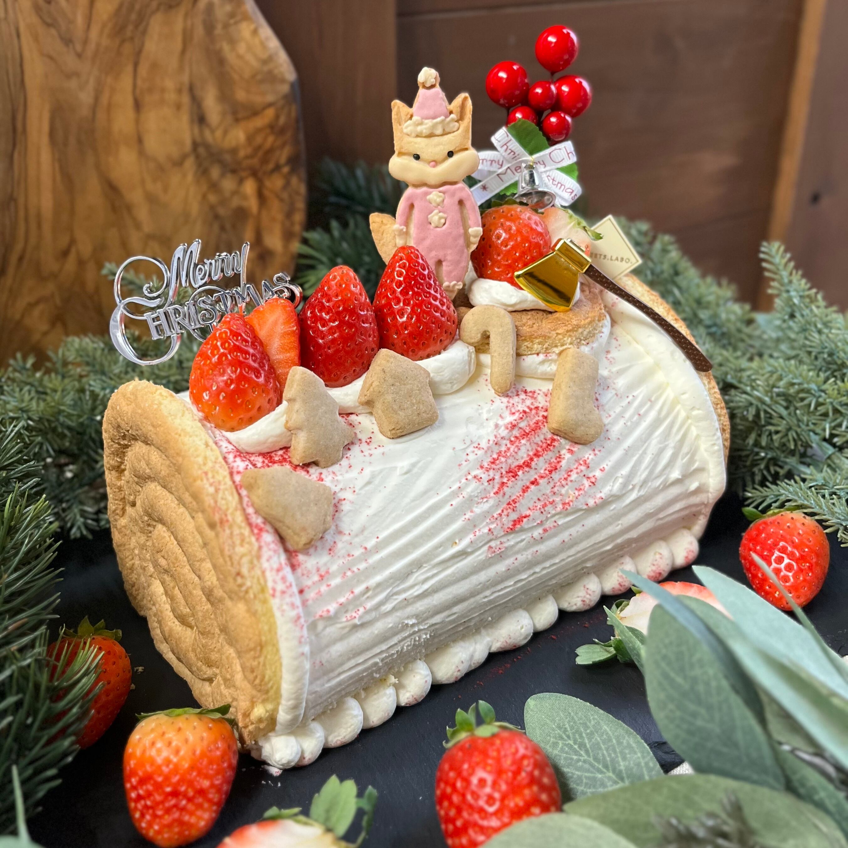 【12/22 (月) 店頭受け取り】産直フレッシュ苺のブッシュドノエル（手作りのChristmas米粉アイシングクッキー付き）