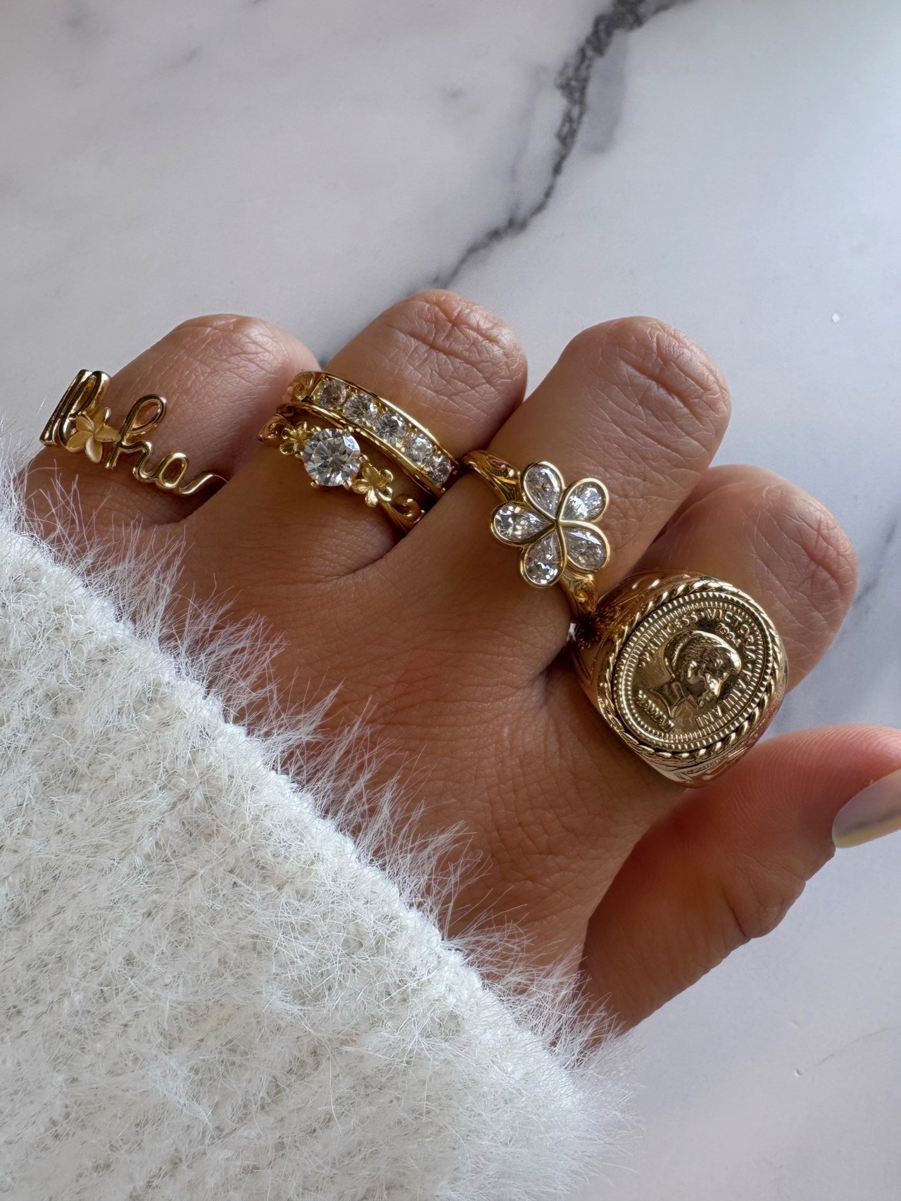 【手彫り】Half Eternity ring Hawaiian jewelry(ハーフエタニティリング、指輪ハワイアンジュエリー)