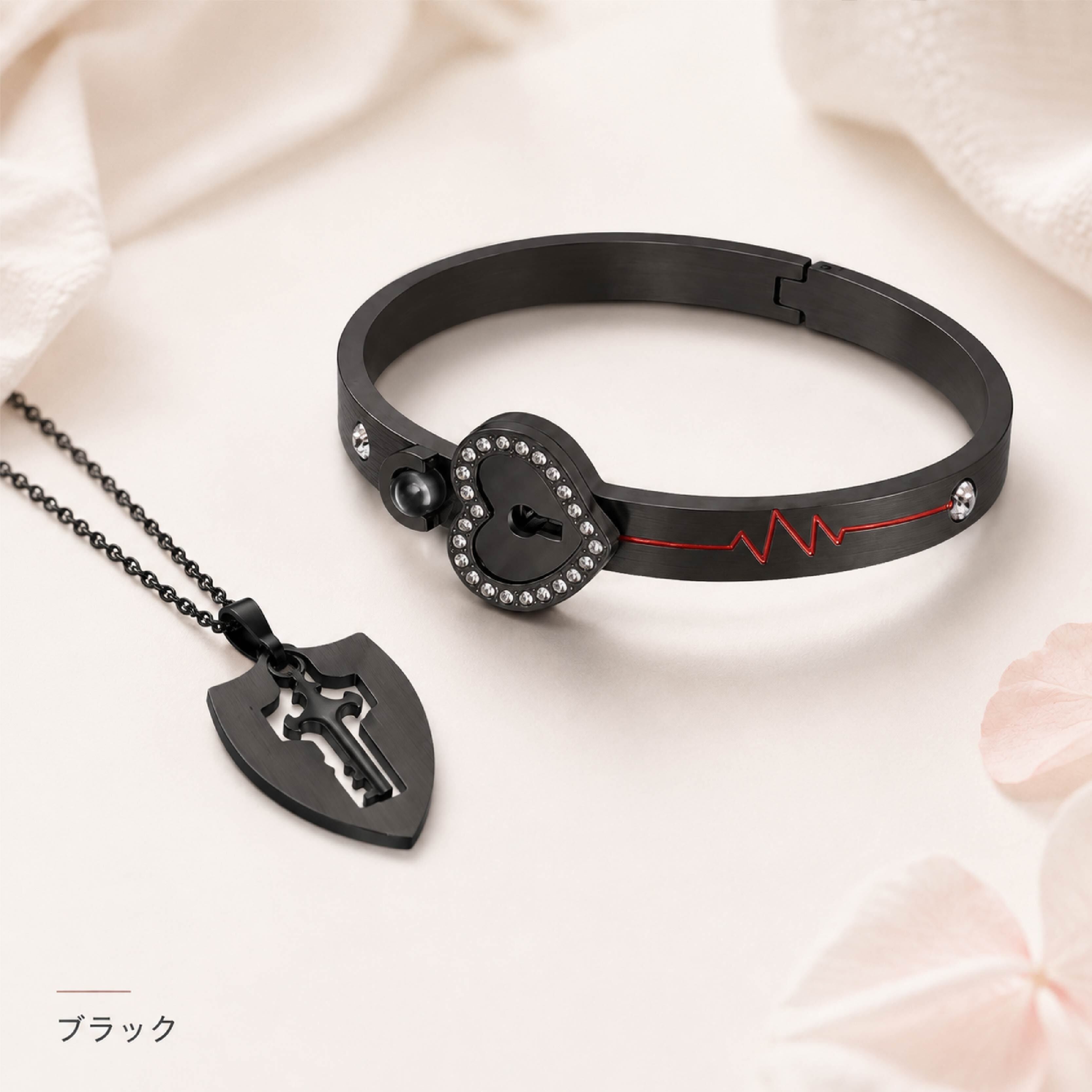 HY 189 . ペアアクセサリー 鍵のネックレス＆ハートブレスレット 恋人