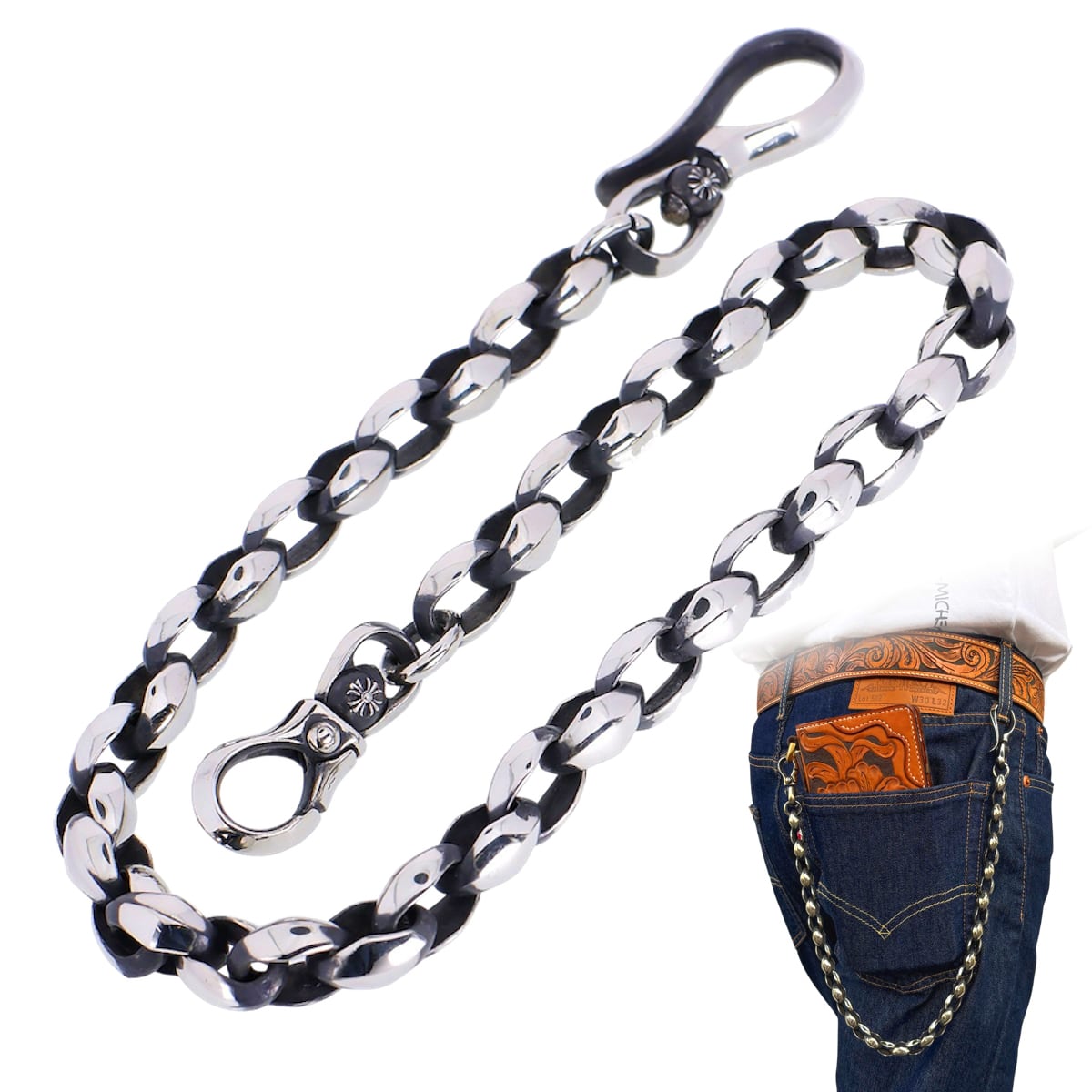 ジャーマンシルバー ウォレットチェーン クロス 自社オリジナル 最高級 ジャーマンシルバー ウォレットチェーン クロス 自社オリジナル 最高級