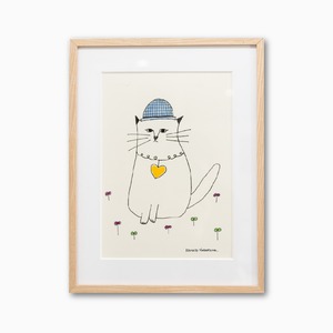 【018】ハートのネックレスをした猫/約W288×H378mm