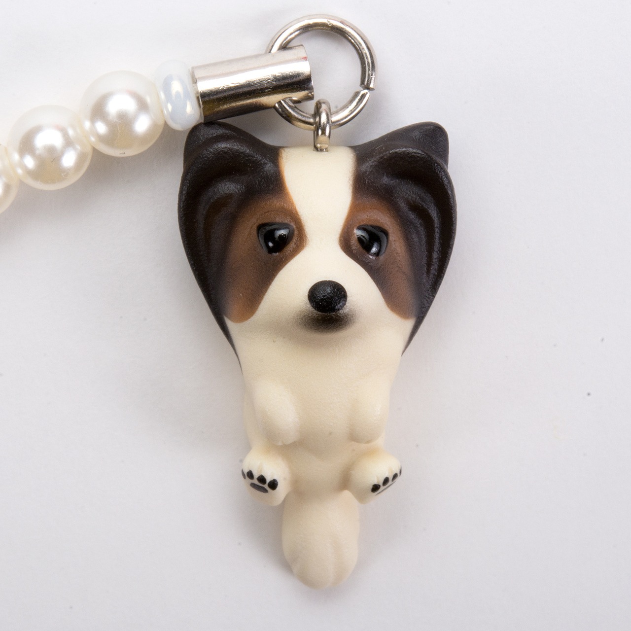 Dog 92 Papillon パピヨン トライカラー ビーズ ストラップ DN-1402