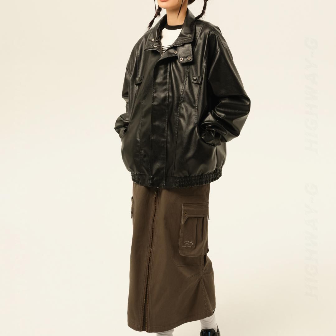 ブラックフェイクレザージャケット（全1色） / HWG986 | HiGHWAY-G