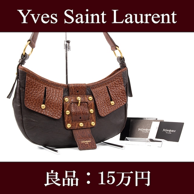 【限界価格・送料無料・良品】Saint Laurent・サンローラン・ショルダーバッグ(人気・バイカラー・茶色・ブラウン・鞄・バック・E152)