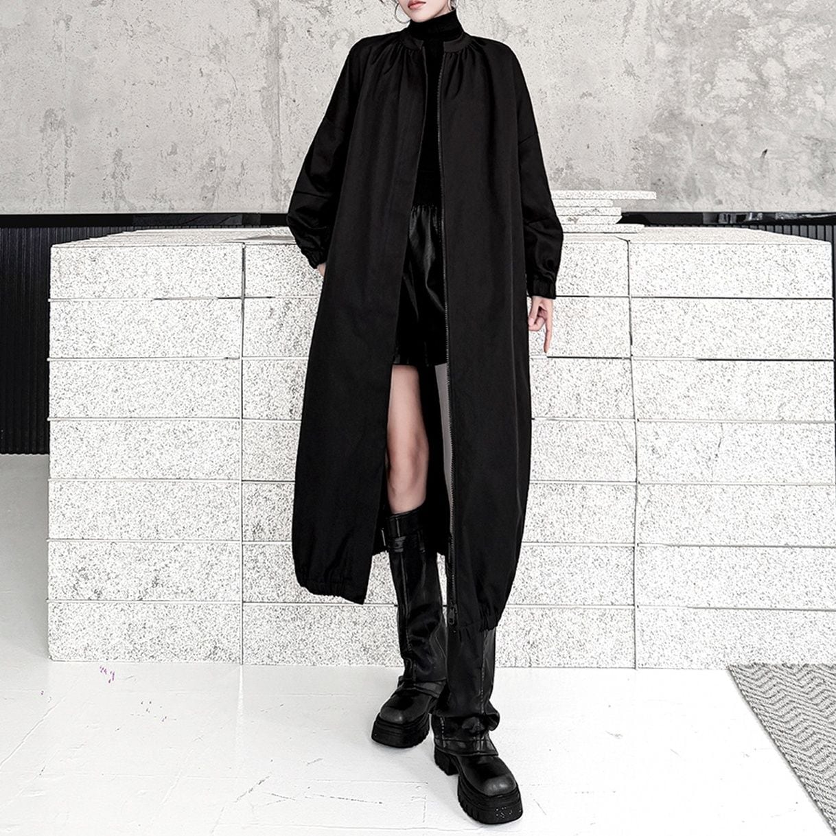 DRAWSTRING RELAXED LONG OVERSIZED COAT M-18743