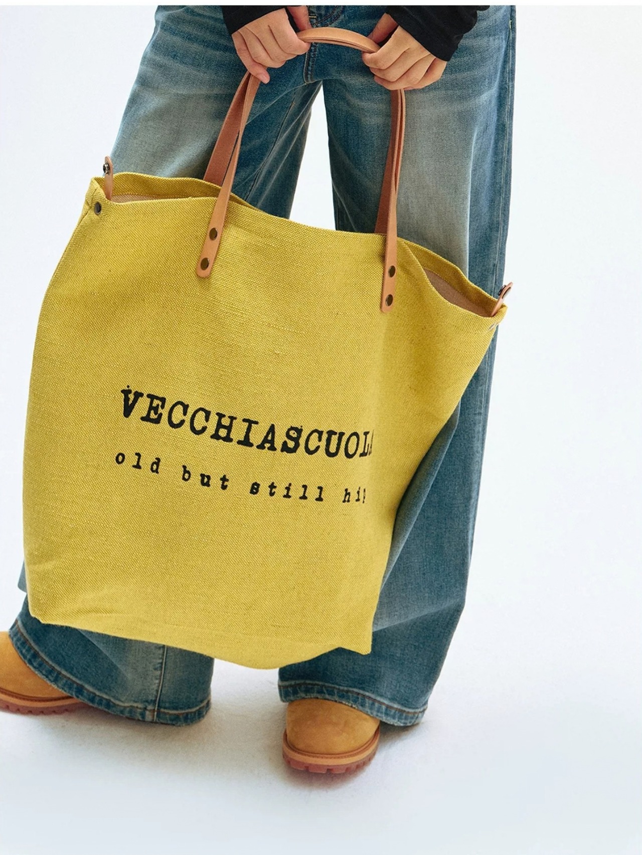 Marché Leather Handle Jute Tote F0871
