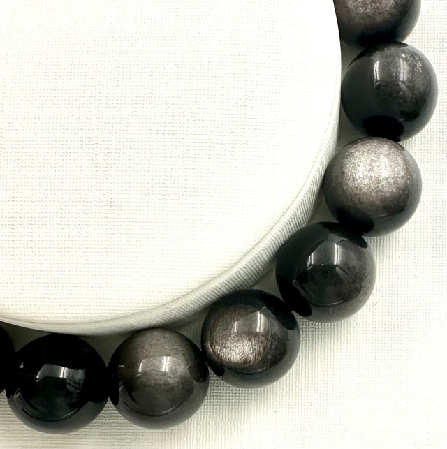 (01166)（選べる内径）高品質シルバーオブシディアン【10mm】　Silver Obsidian 　黒曜石　魔除け　厄除け　ラウンドカット　 ブレスレット 天然石　パワーストーン