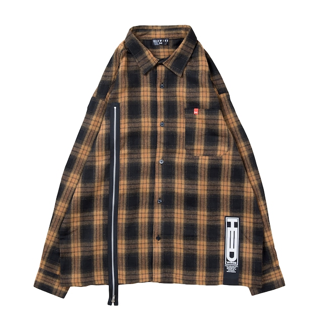 Split Zip Flannel Shirt / Orange