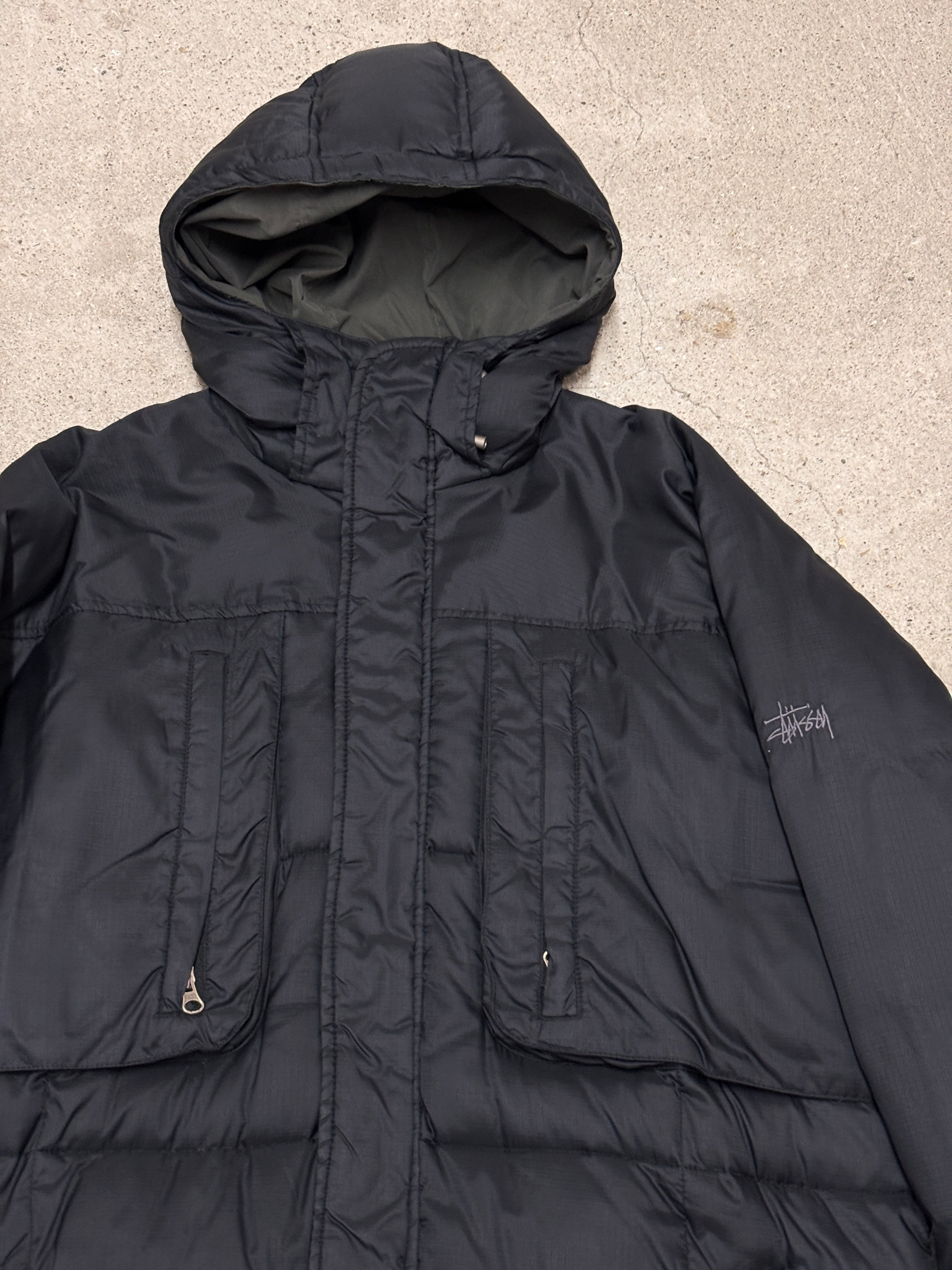 90～00s OLD STUSSY/Down Jacket/紺タグ/M/ダウンジャケット/刺繍ロゴ