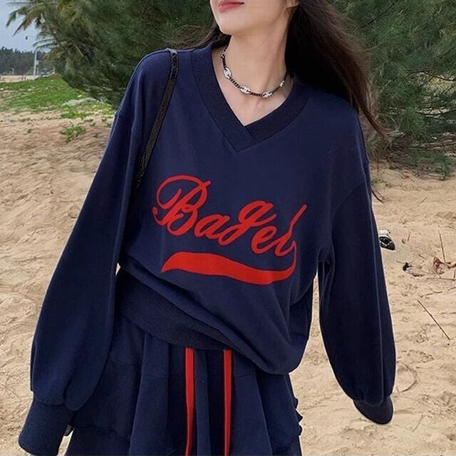 2カラー セットアップ 上下セット Vネック ロゴ トレーナー ティアード 2カラー セットアップ 上下セット Vネック ロゴ トレーナー ティアード