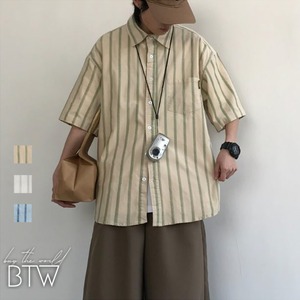 【韓国メンズファッション】オーバーサイズストライプシャツ 半袖 アメカジ シンプル カジュアル BW2199