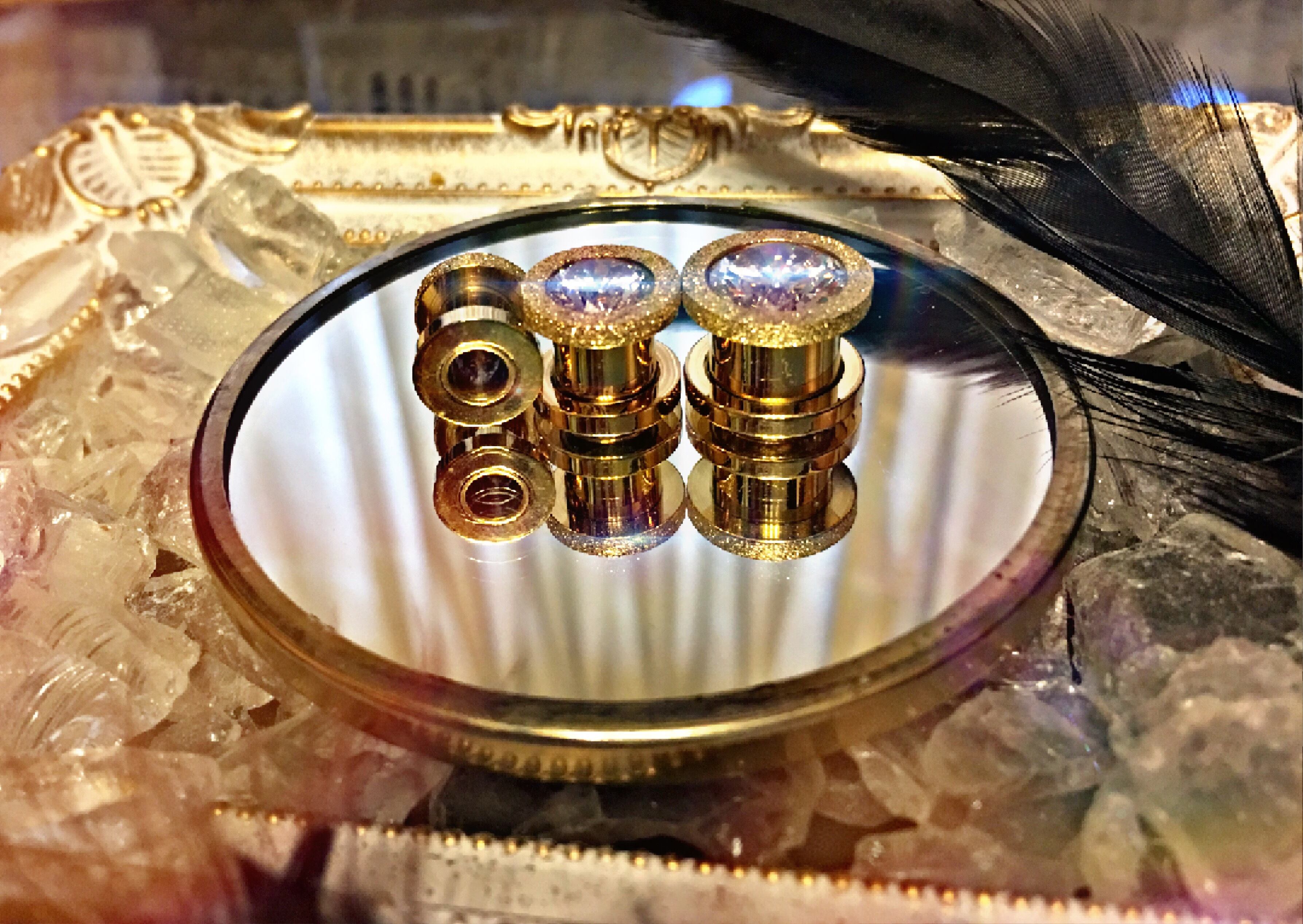 0G 8mm 1pc ゴールド ジュエルトンネル スティール フレア  ボディピアス