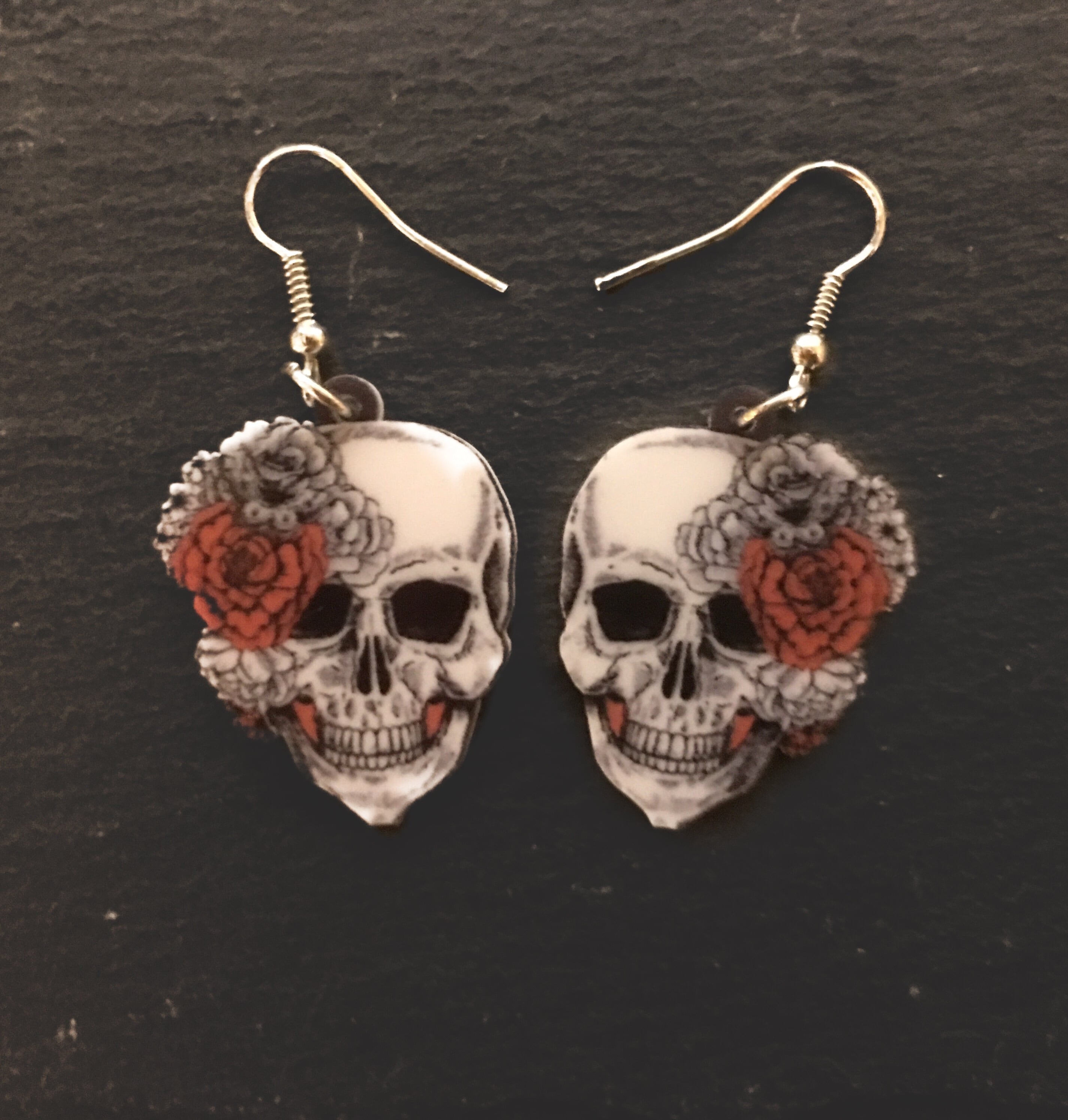 1ペア フック フープピアス スカル 骸骨 フラワー punk rock ロカビリー ゴシック