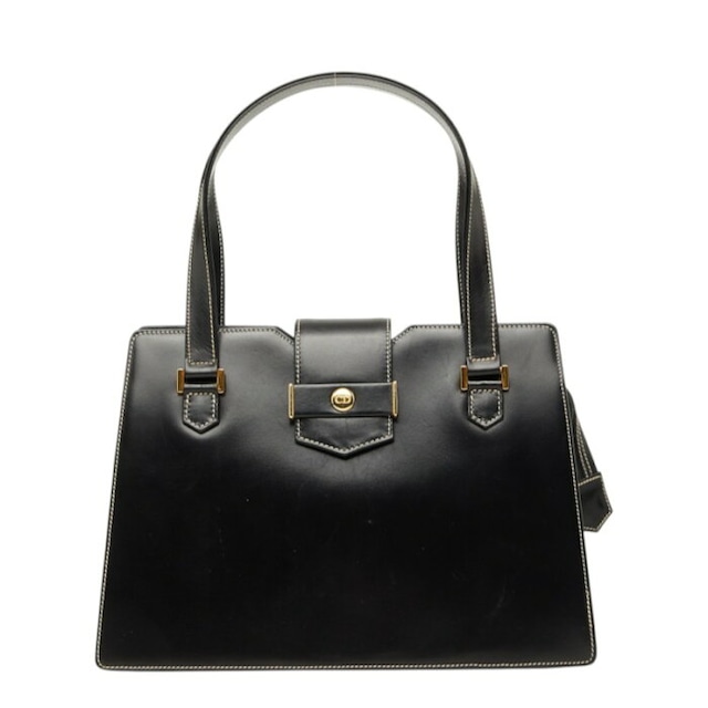 ディオール ロゴフラップ ステッチ ハンドバッグ ブラック レザー レディース Dior 【中古】