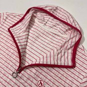 美品 adabat アダバット 総柄 ボーダー柄 ハーフジップ シャツ カットソー 40 /レディース/ゴルフ/ワールド/日本製/ホワイト×ピンク系