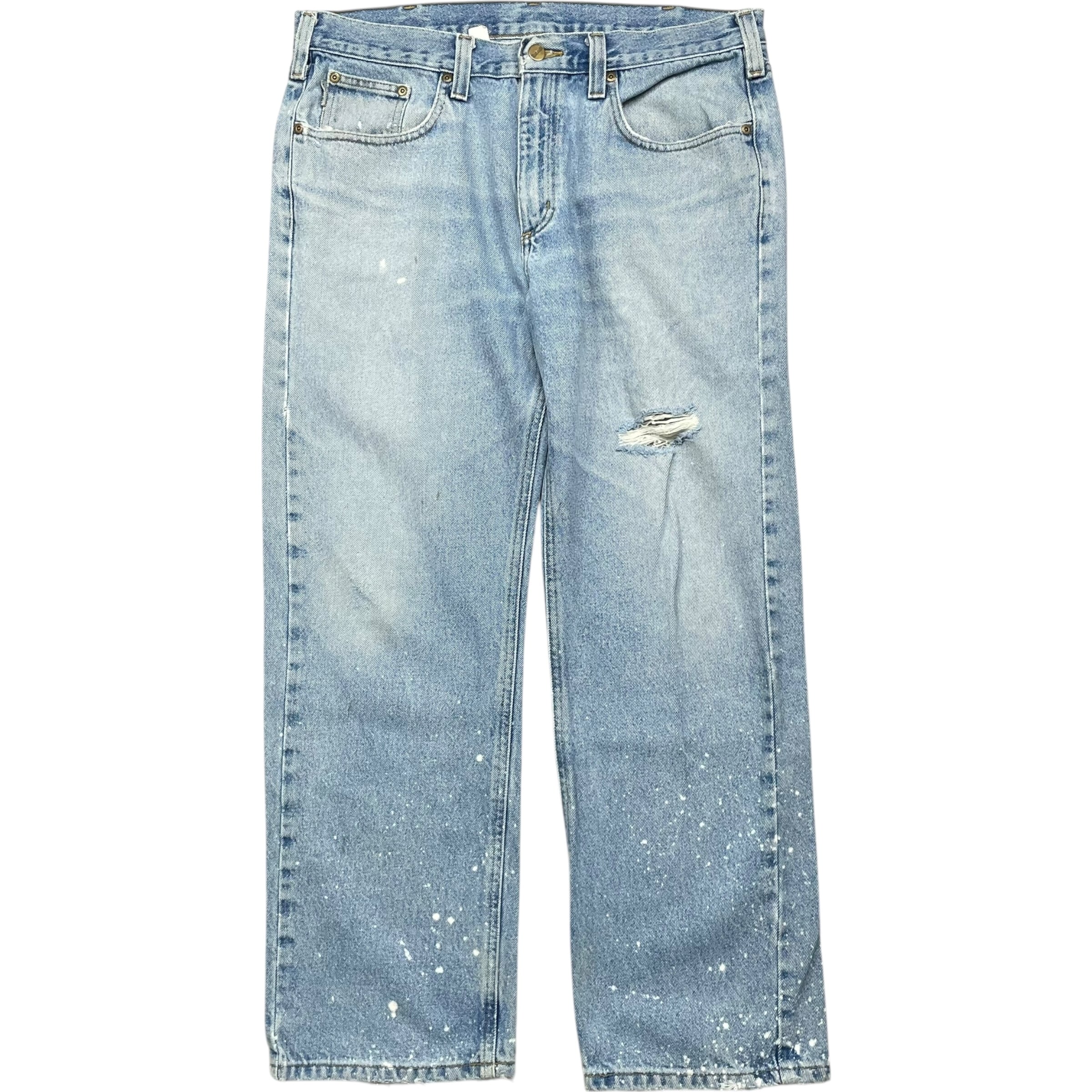《実寸 W36L29》 Carhartt カーハート デニムパンツ ダメージ 色落ち ライトブルー no.8122