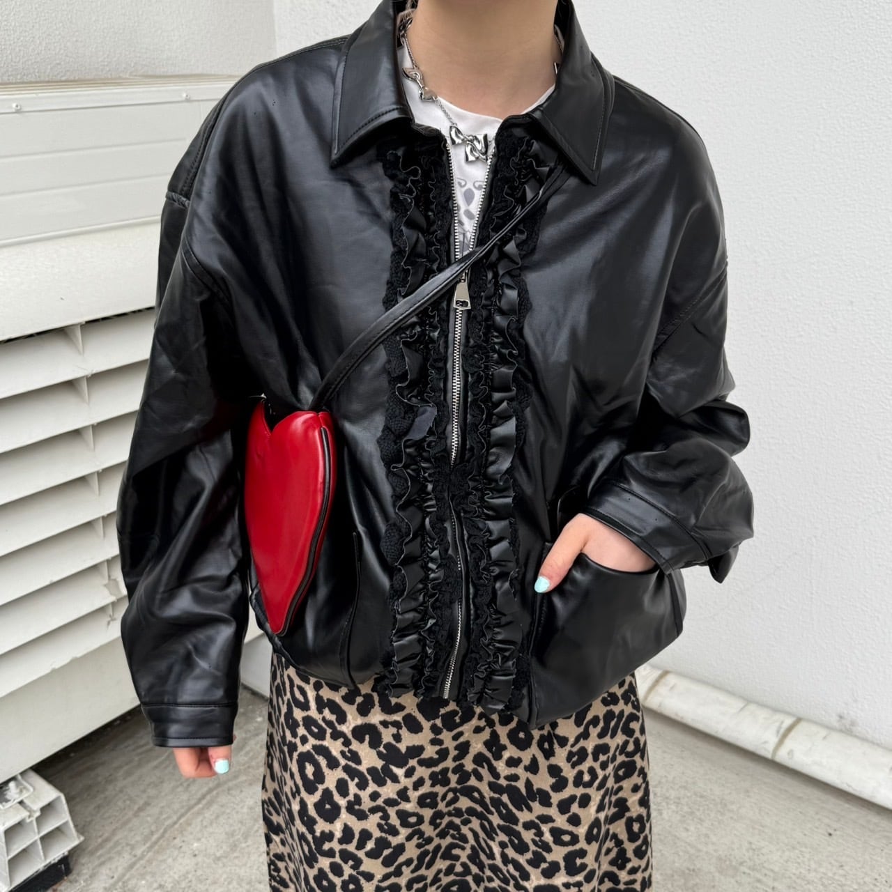 速達】ギャザージップレザージャケット_LN03343 | lanan(ラナン)