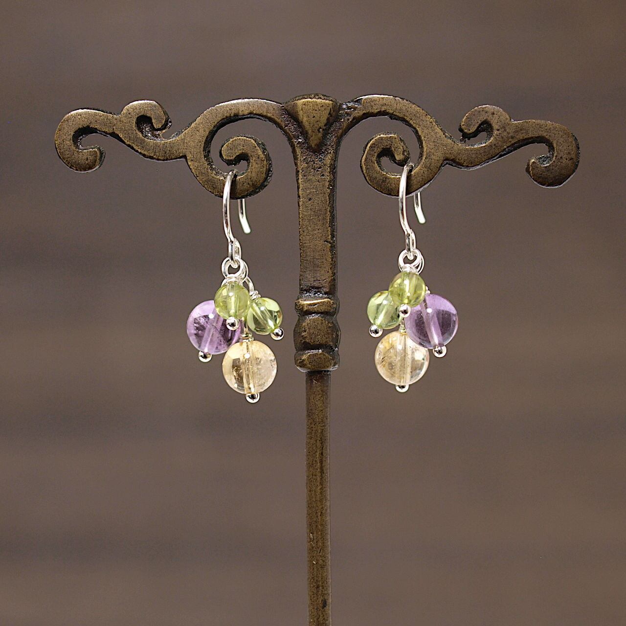 No.202 シトリン フローライト ペリドット ハンドメイドピアス 天然石