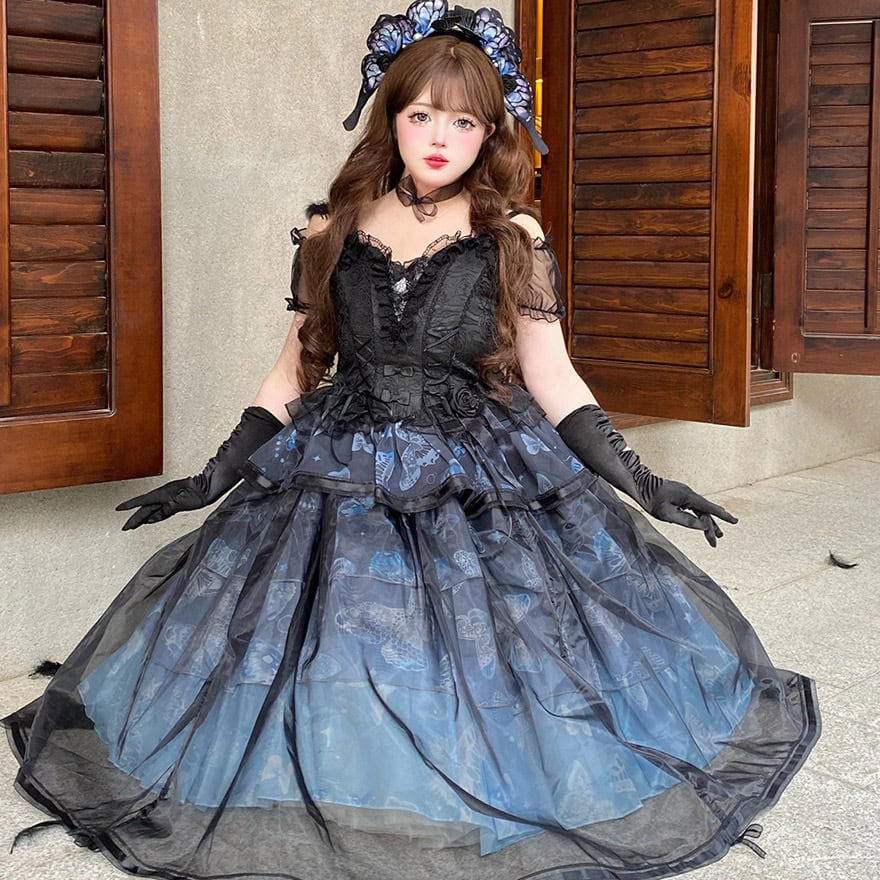 地雷系 ロングJSK 蝶々プリント×闇かわいい イベント向け｜WithU