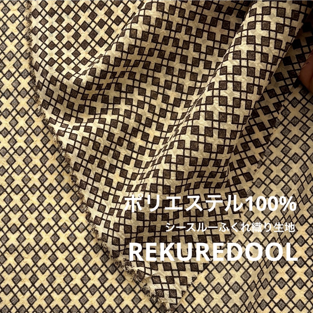★CT192◆オーダー50cm単位◆ポリエステル100%シースルーふくれ織り生地◆柄物◆ベージュ×ブラック