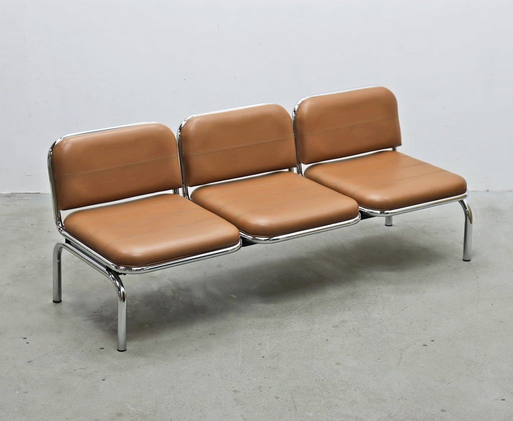 ヴィンテージ 3連 ベンチ チェア ソファ スツール レトロ 待合 店舗什器 PKK27190