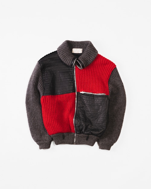 ［1980s-90s］ "J.C. de Castelbajac for ICEBERG" Alpaca-Mohair & Stitched Leather Bomber Jacket