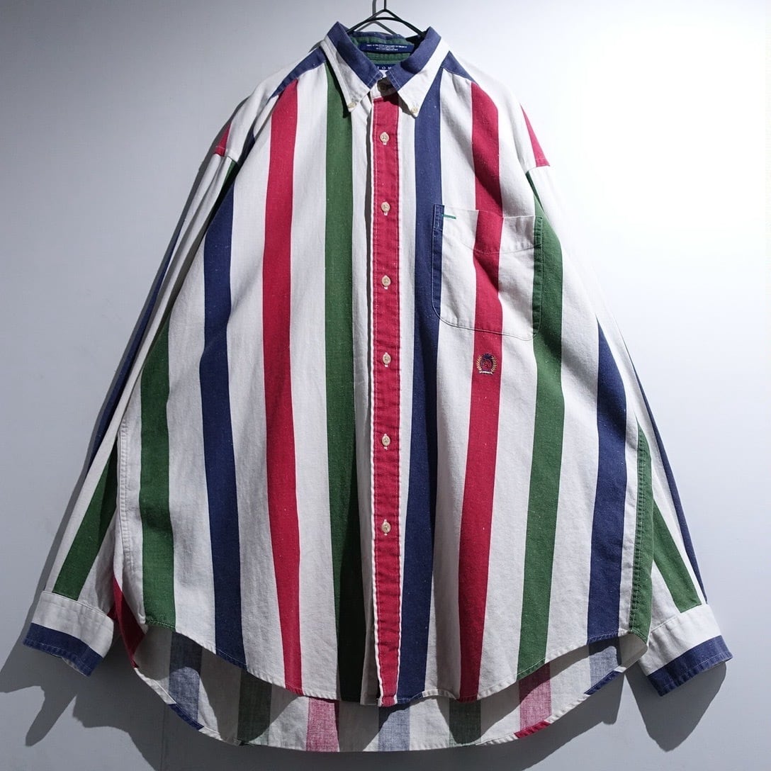 90s "TOMMY HILFIGER" Multicolor Stripe Design Linen & Cotton Shirt
