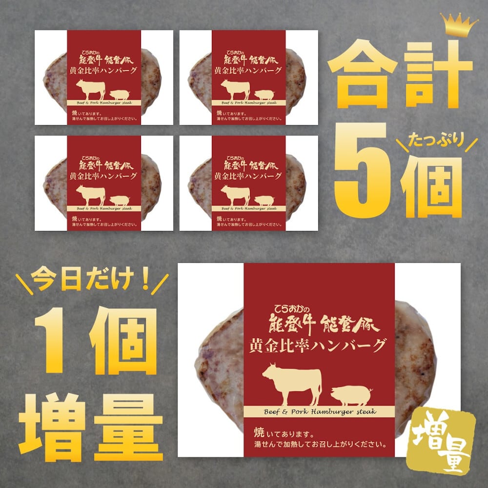 能登牛 能登豚 黄金比率ハンバーグ(4ヶ＋1個増量)【BASE-41】【冷凍便】