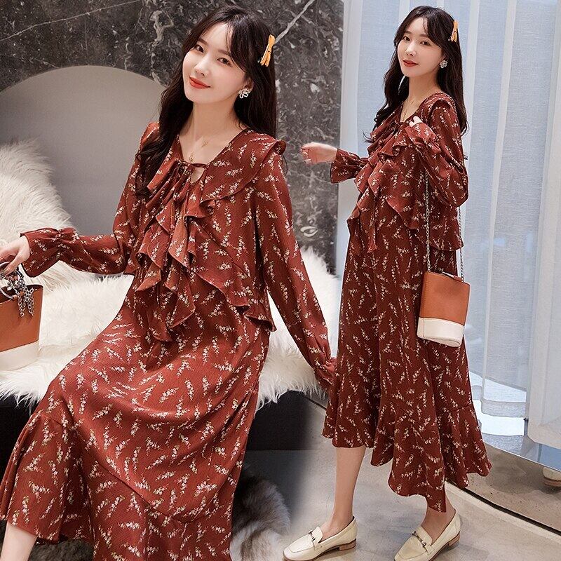 【新作】【送料無料】 6006＃マタニティ服春秋フローラルドレスイージーマッチングルーズスタイリッシュドレス妊婦ママドレス スプリング 春物 オータム 秋物 花柄 AL expec318738247777