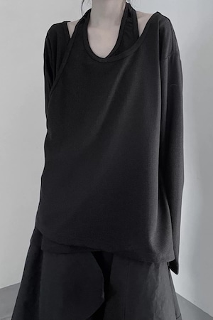 Layered design longsleeve Tshirts/BLACK