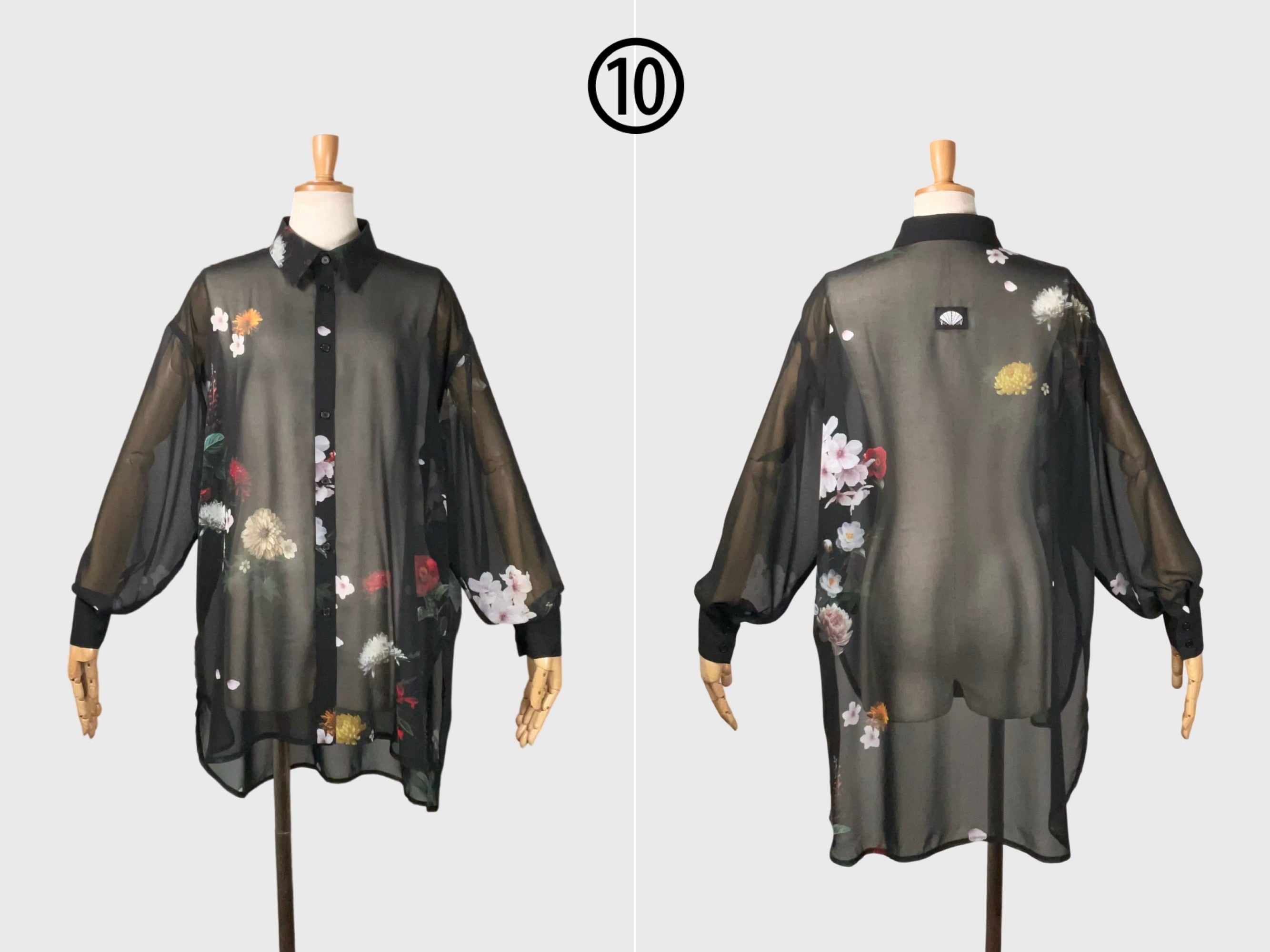 和花シースルーシャツ Japanese flowers see-through shirt | shiki