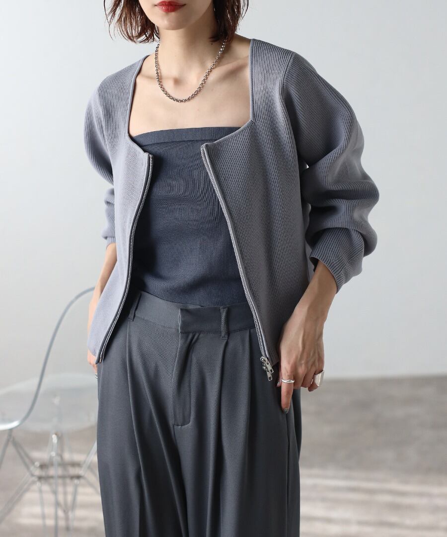 スクエアネックダブルジップカーディガン【a-50307】.