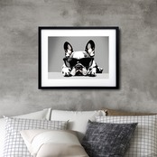 考え中｜モノクロのフレンチブルドッグアートポスター｜シックなユーモアと愛らしさが共存するスタイリッシュインテリアA4ポスター