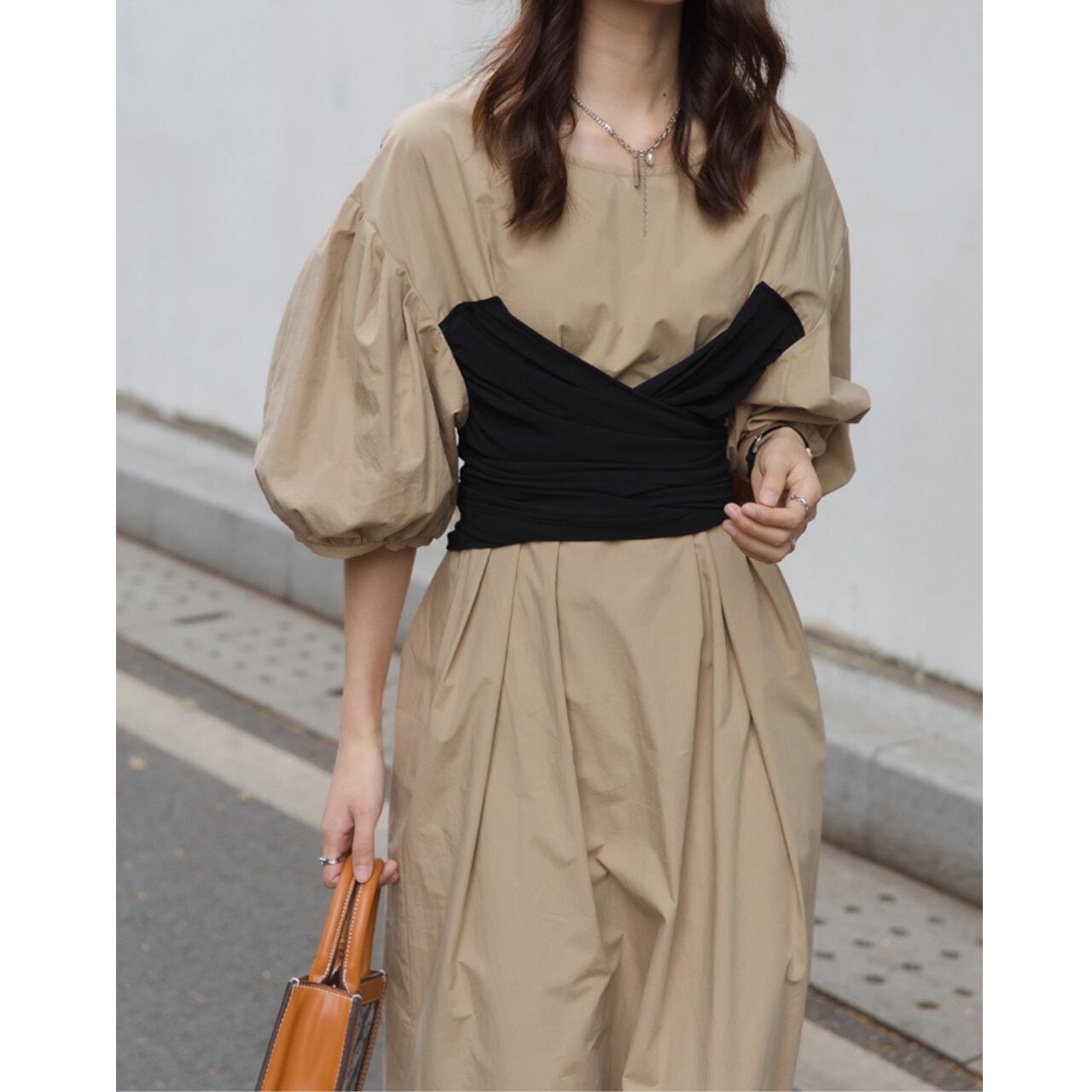 パフスリーブビスチェワンピース R00298