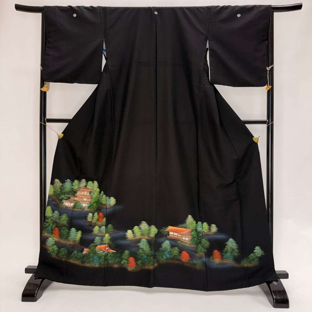 黒留袖 リサイクル着物 安い 裄67cm L size リメイク 中古 礼装 ポリエステル リユース 6218