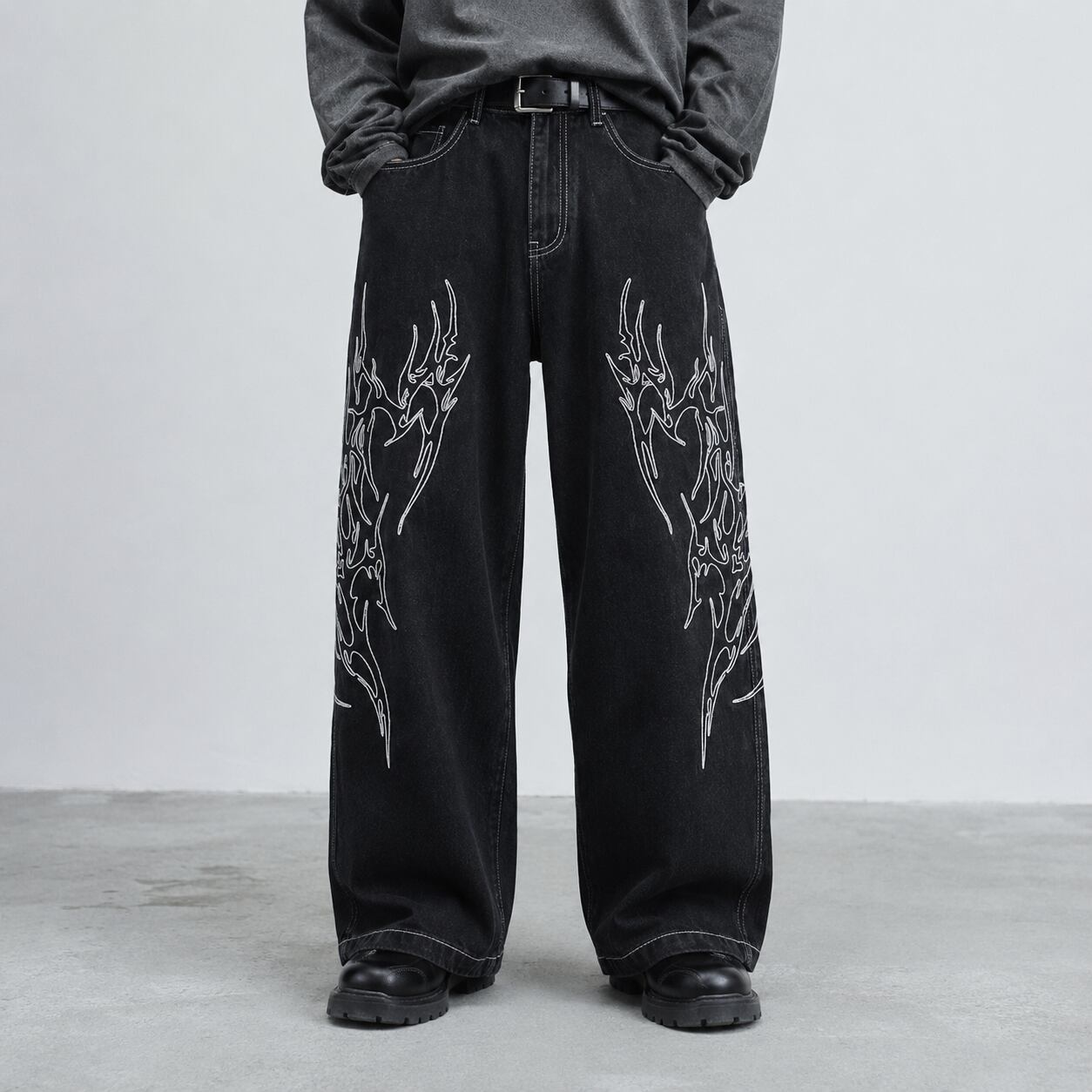 Wide leg flame denim pants 0013