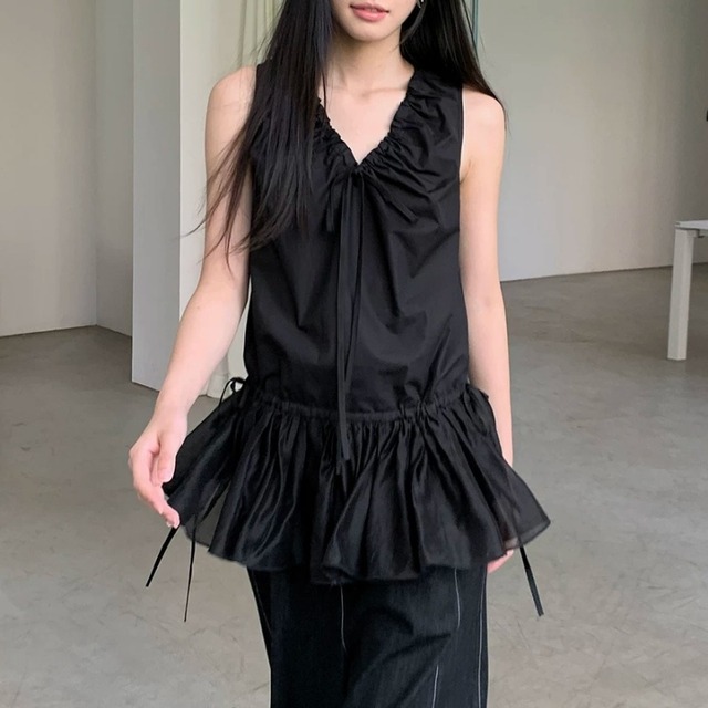 Drawstring v-neck tunic　B076