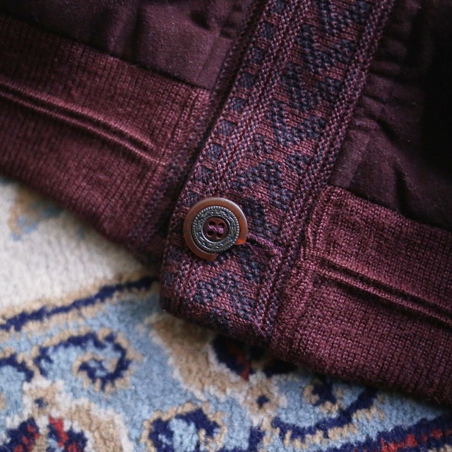 "fake suede × knit" crazy pattern blouson type 4b cardigan