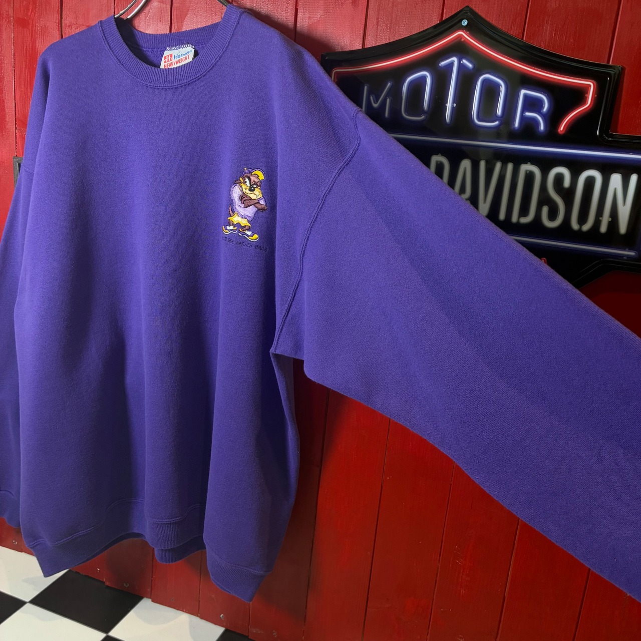 90s USA製　Hanes HEAVYWEIGHT LOONY TUNES タズマニアンデビル　ヴィンテージスウェット　紫