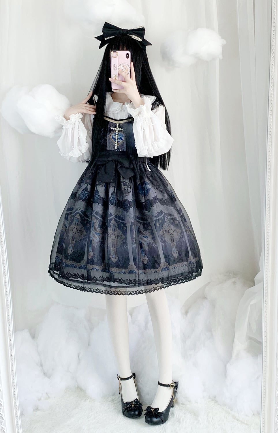 クロスビジュー×チュールジャンパースカート 聖女 十字架 ゴスロリ 黒