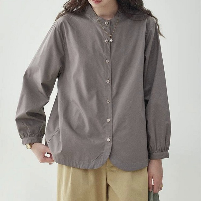 ラウンドネックボタン長袖シャツ　　M0784