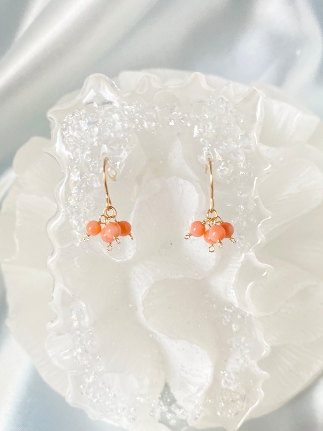 無着色天然珊瑚｜モモイロサンゴの小さなピアス【14KGF】※イヤリング変更可