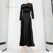 社交ダンス 衣装 スタンダード ドレス ワンピース レッスンウェア パーティドレス レディース ステージ衣装 黒 長袖 レース ブラック系 無地 クラシック シフォン スカート フレア おしゃれ 発表会 カジュアル 高級感 ヴェロア ダンス用 可愛い デザイン 踊りやすい 透け感 秋冬 コスチューム 上品 体型カバー フェミニン スタイリッシュ