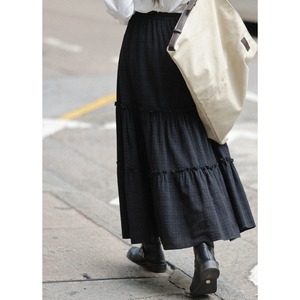 tiered check long skirt　J00350