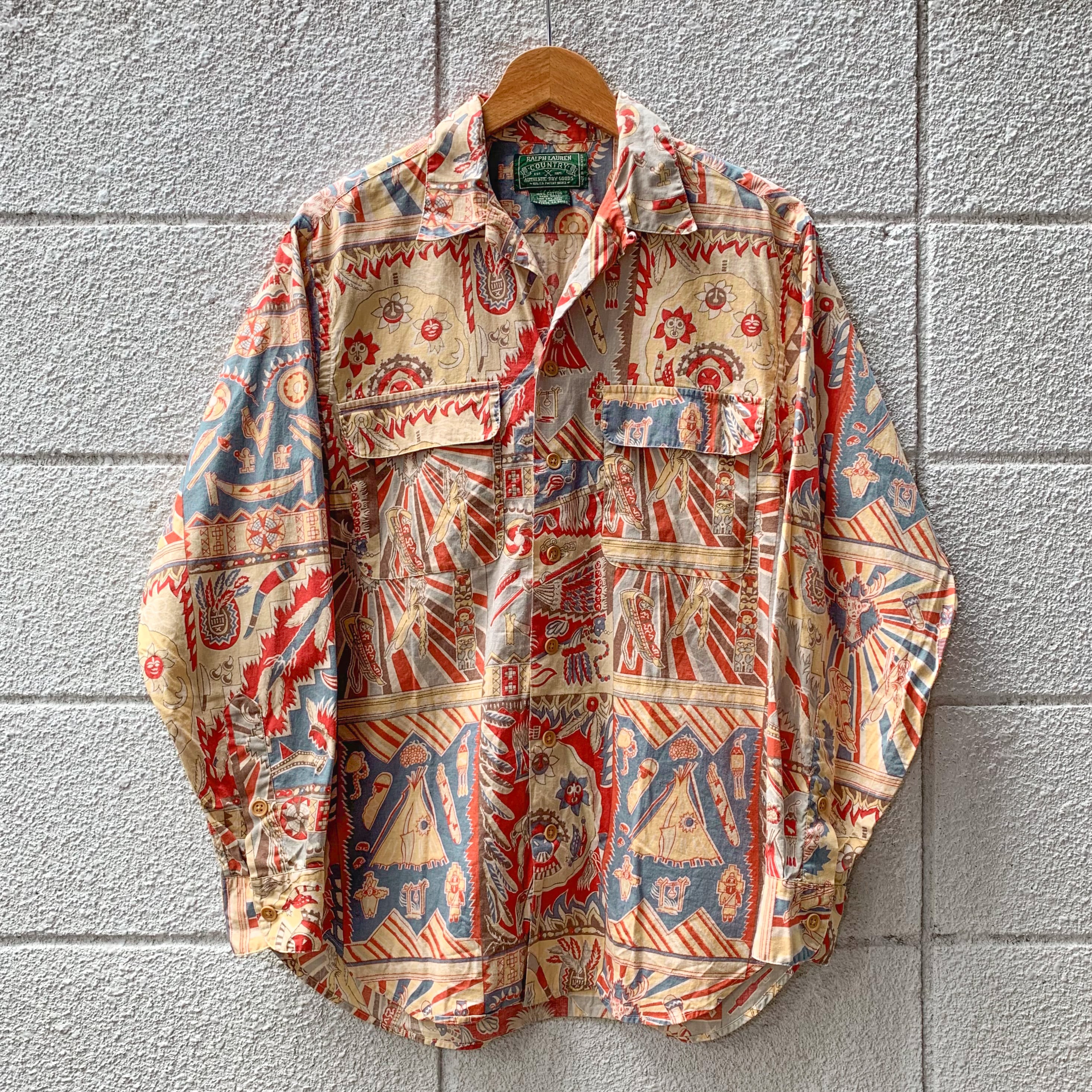 80〜90's POLO COUNTRY Tribal Print Open Collor Shirt / Ralph