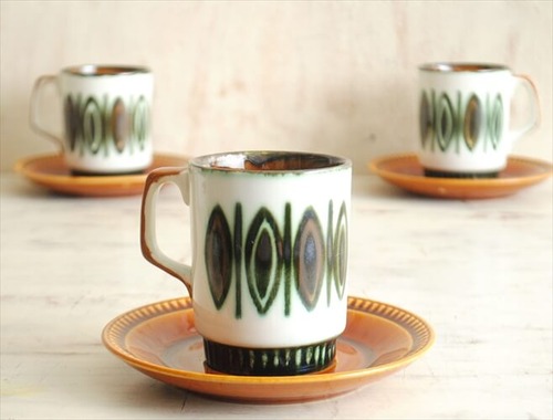 ベルギー製 BOCH ボッホ Delta Ellipse スリム カップ&ソーサー ヴィンテージ 磁器 陶器 アンティーク it1143