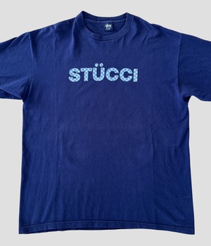 -Stussy- Vintage 90s XL STUCCI Print T-shirt made in USA