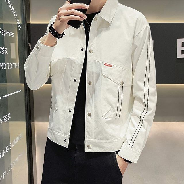 【予約販売】ジャケット メンズ ショート丈 アウター ブラック ホワイト カジュアル シック こなれ感 お洒落 韓国 トレンド 春 秋 M/L/XL/2XL/3XL