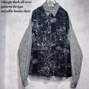 vintage dark all over pattern design metallic botão shirt
